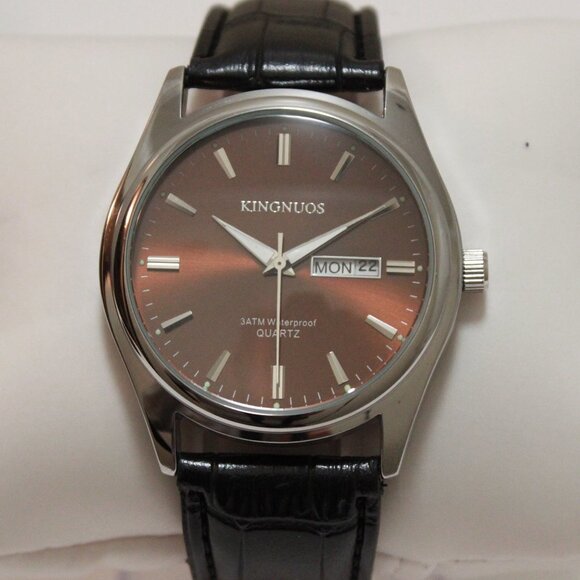 Men's Contemporary Dress Watch Silver Case Black Leather Watch Strap 40mm - Picture 6 of 13